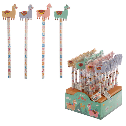 Cute Llama Design Pencil and Eraser Set