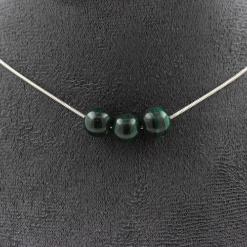 Malachite from Congo quality 7A 8 mm 3 beads necklace.