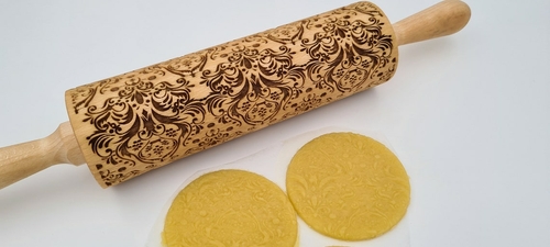 Engraved Rolling Pin Natural Wood Folk Kitchen Pins Handmade - Floral