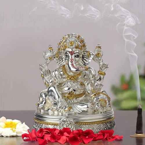 Silver Ganesha Sitting posture  (SIZE) 16x15 (COLOR) SILVER