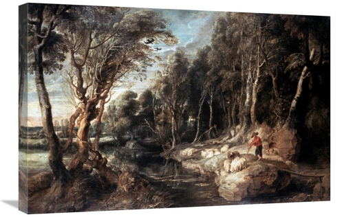 Global Gallery GCS-279926-30-142 30 in. Shepherd with His Flock Art Pr