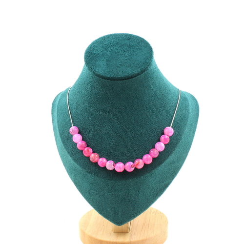 Fuchsia cracked Agate 15 bead necklace 8 mm