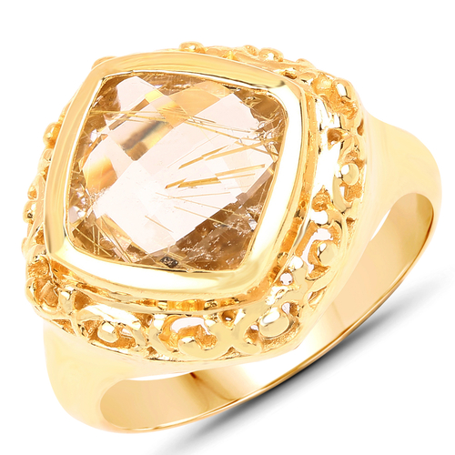 14K Yellow Gold Plated 3.86 Carat Genuine Golden Rutile .925 Sterling