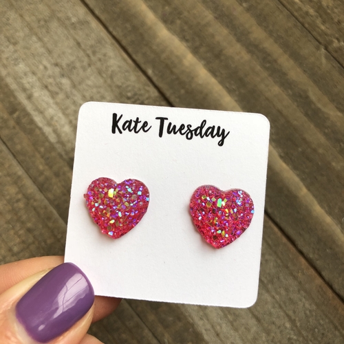 Druzy Mid Pink Heart Earrings