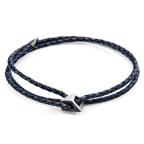 Indigo Blue Arthur Silver and Braided Leather SKINNY Bracelet