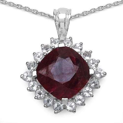 8.69 Carat Genuine Ruby & White Topaz .925 Sterling Silver Pendant