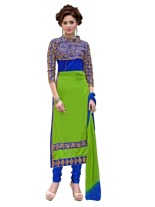 Womens Designer Green & Blue Glaze Cotton