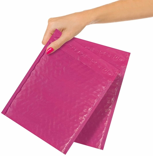 Pack of 25 Pink Poly Padded Self-Seal Bubble Mailers 5 x 9. Hot Pink