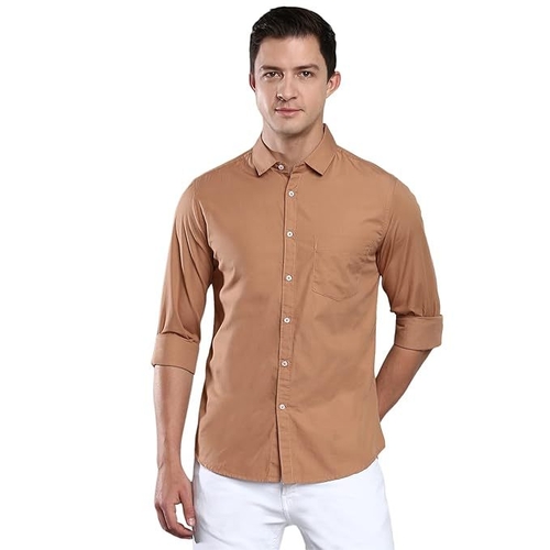 Men's Solid Slim Fit Cotton Casual Shirt SIZE-XL COLOR-BEIGE