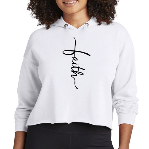 Womens Cropped Hoodie Faith Script Cross Black Illustration