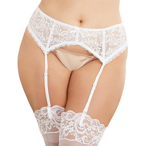 Dreamgirl Plus-Size Sexy And Delicate Scalloped Lace Garter Belt White