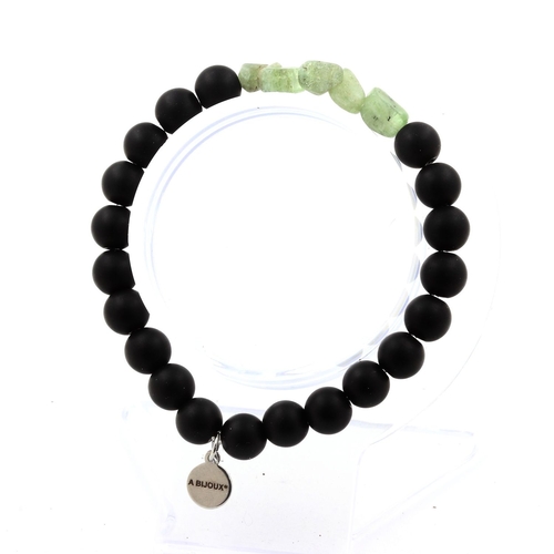 Green Apatite from Madagascar + Matte black Onyx Bracelet 8 mm Beads.