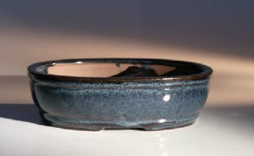 Blue Ceramic Bonsai Pot - Oval  Land/Water Divider 7.75"  x  6.0"  x 