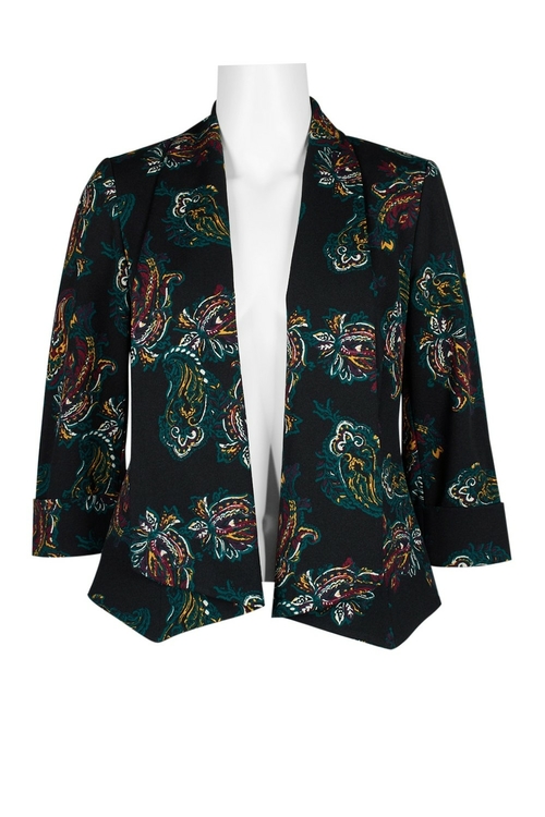 Evan Picone Lapel Collar Long Sleeve Multi Print Crepe Jacket