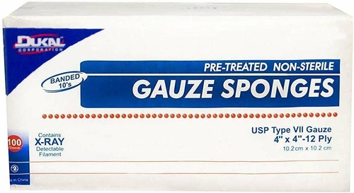 Type VII Gauze Sponges 4" x 4". Case of 2000 12-ply X-Ray Detectable