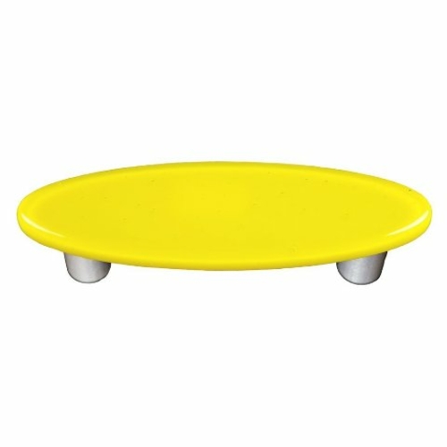 Hot Knobs HK1010-POA Canary Yellow Oval Glass Cabinet Pull - Aluminum 