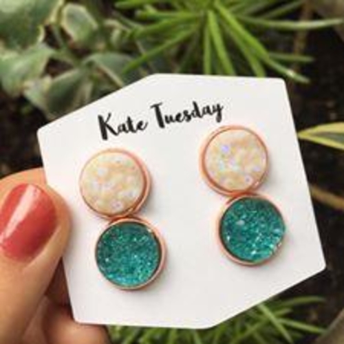 Double White + Turquoise Druzy Earrings Set