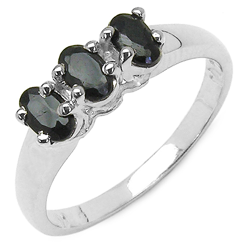 1.05 Carat Genuine Black Sapphire .925 Sterling Silver Ring