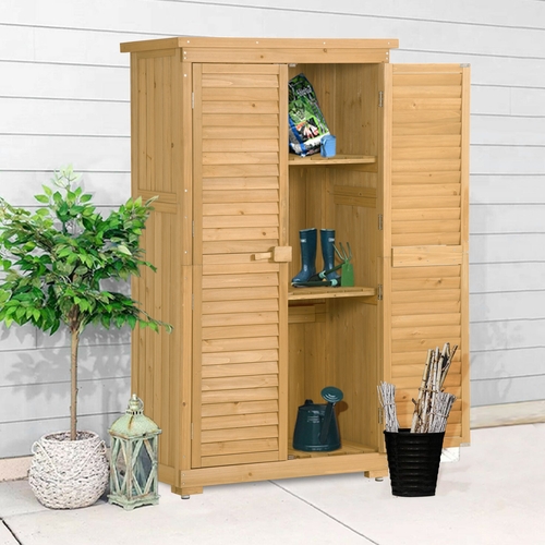 Wooden Garden Shed 3-tier Patio Storage Cabinet Outdoor Organizer