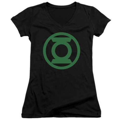 Trevco Green Lantern-Green Emblem Junior V-Neck Tee, Black - Small