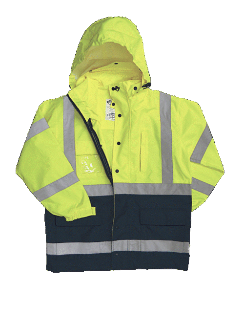 2W 736C-3 4XL 100 Percent Waterproof Class 3 Rain Parka - Lime & Blue-