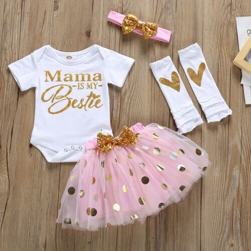 Infant Baby Girl Letter Romper Tops Tutu Skirt