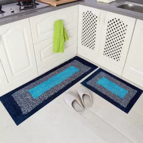 Cotton Floor Mat (Blue, Large, Pack of 2)