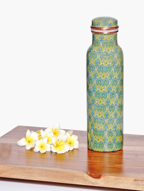 Green Hand Crafted Copper Hand Carved Bottle 1 Litre