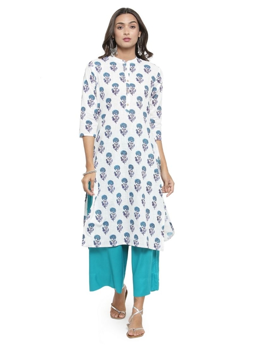 White And Multi Color Cambric Kurti