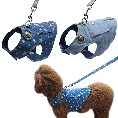 Denim Dog Harness and Leash Jeans Pet Vest Jacket