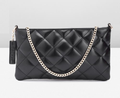 Women Black Quilted Purse with Detachable Shoulder Strap