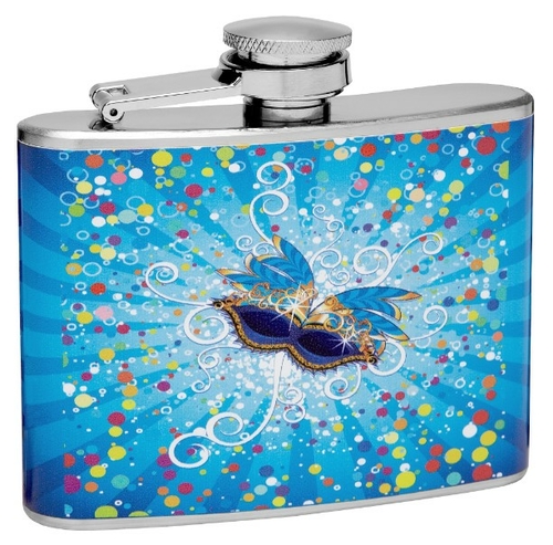 4oz Mardi Gras Hip Flask, Gift Box, Funnel and Shot Glasses Included