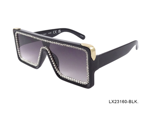 Black Square with Metal and Rhinestones Woman Sunglasses-LX23160