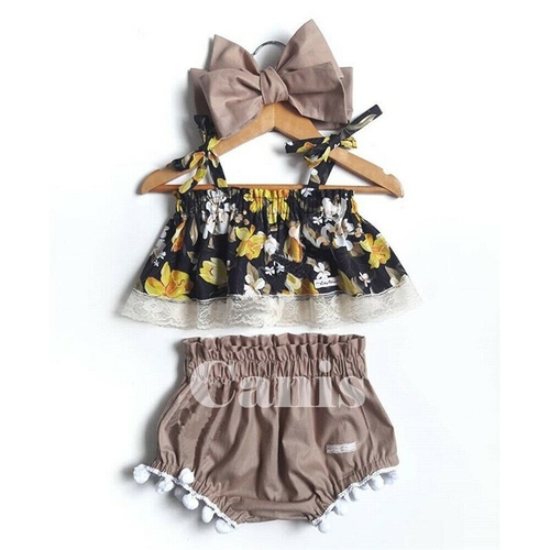 3PCS Newborn Baby Girl Summer Clothes Flower Lace