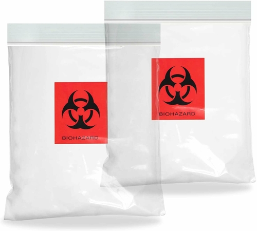 Pack of 100 Biohazard Specimen Bags Black and Red 6 x 9 Zipper Top