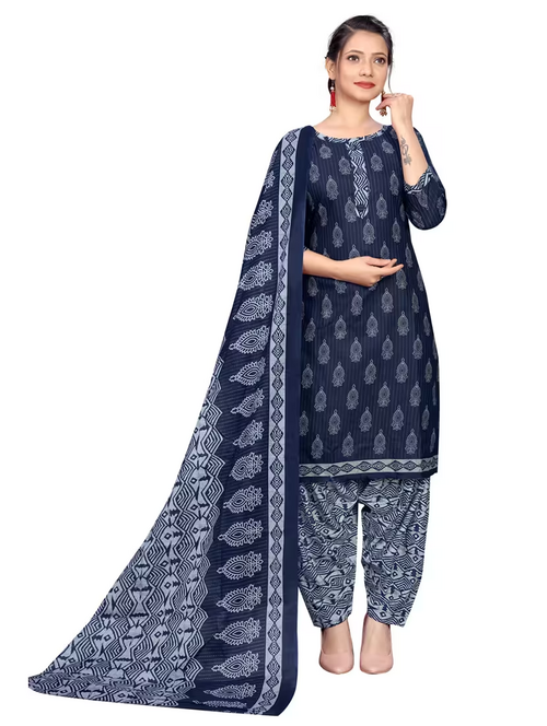 Women Round Neck Printed Suit Set (Size-S) (Color-Blue)