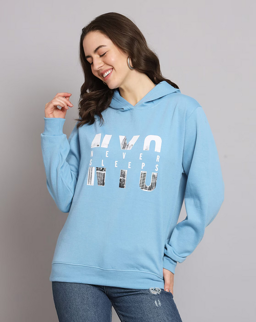 Graphic Print Hooded Sweatshirt with Ribbed Hem