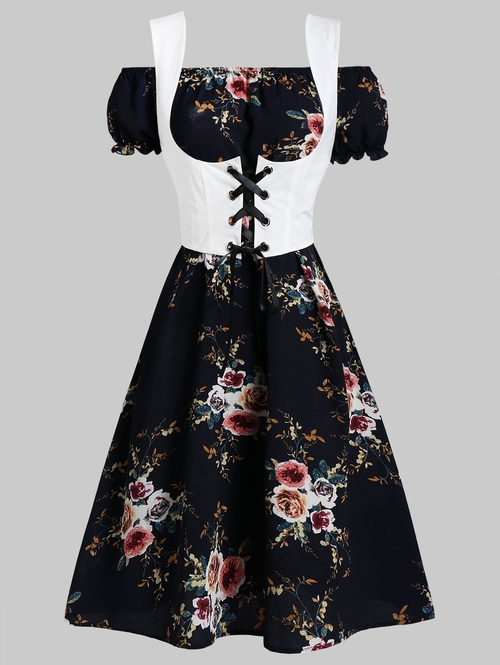  Off Shoulder Flower Dress Waistcoat Two