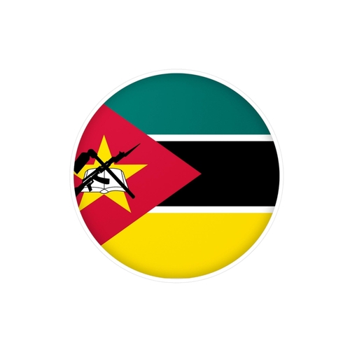 Autocollant rond Drapeau du Mozambique en plusieurs tailles