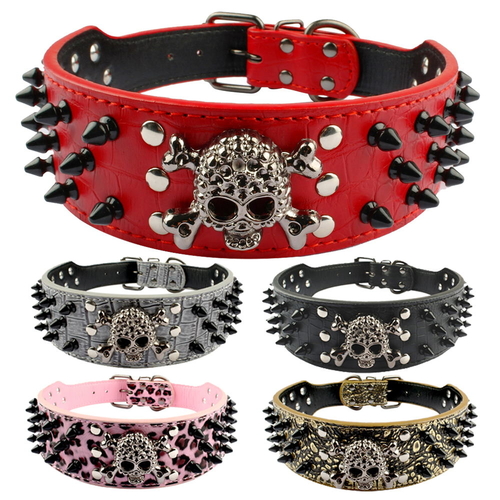 2 Inch  Wide Spiked Studded PU Leather Dog Collars