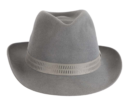 Grey rabbit fur mens wide brim fedora hat
