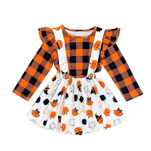 Toddler Baby Kids Girls Halloween Pumpkin Plaid