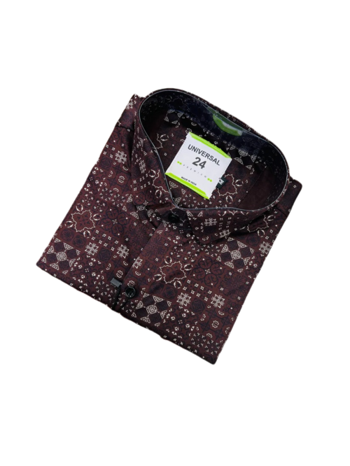 Men's Printed Full Sleeves Regular Fit Shirt  Maroon