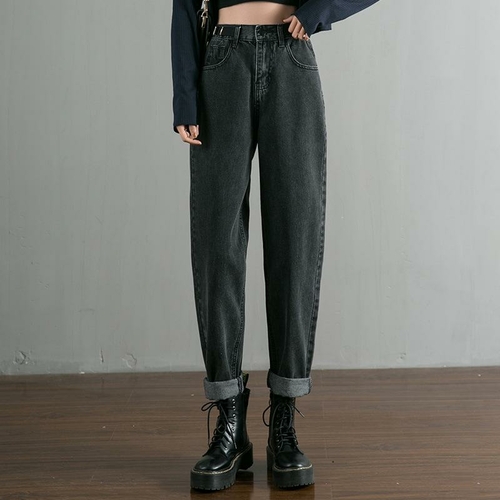 Spring and Autumn High Waist Loose Denim Cropped Pants Women New Loose