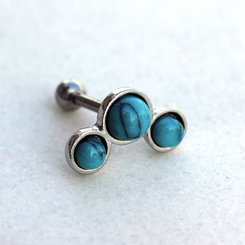 316L Stainless Steel Triple Turquoise Cartilage Earring