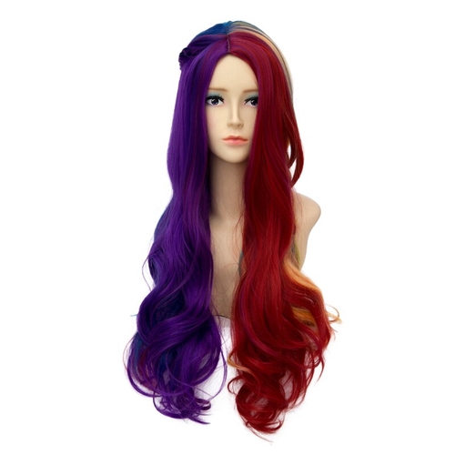 Main Top Quality Long Curly Rainbow Colored Wig Cosplay image