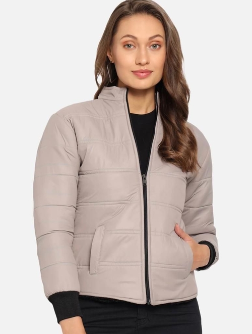 Women Solid Light Weight Casual Short Jacket (Color Cream) (Size M)