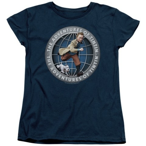 Tintin-Globe Short Sleeve Womens Tee, Navy - XL