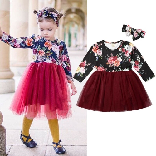 Pudcoco Autumn kids Baby Girl Dress Flower Print