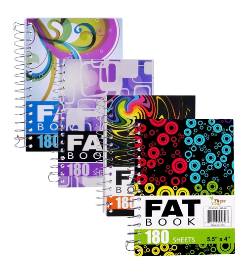 Three Leaf Fat Ruled Pocket Notebook -48 Count, 180 Sheets 4 Design